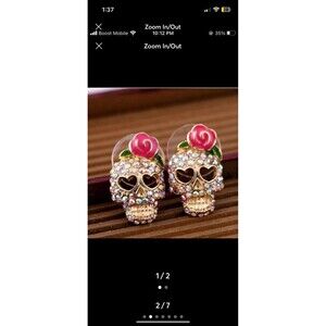 Dia de Muertos Sugar Skulls 925 Silver & Lab Diamond Earrings Jewelry Womens
